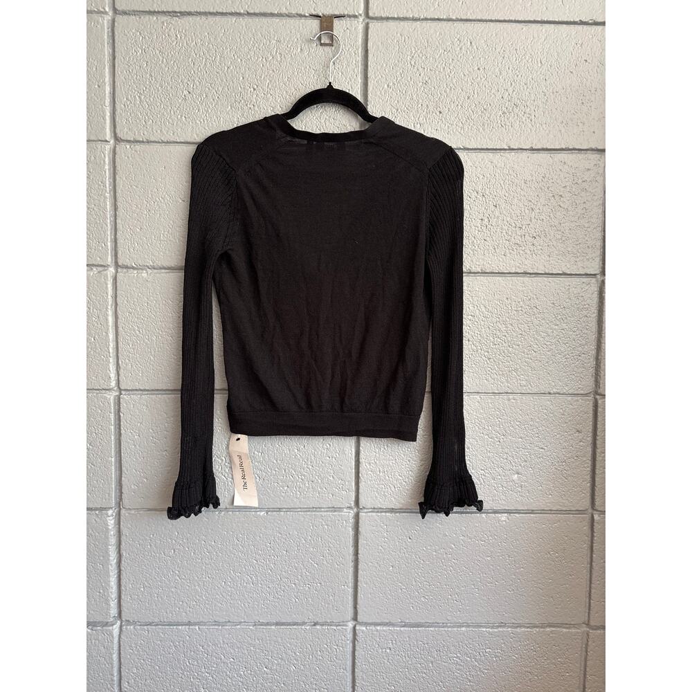 Theory Beri Sheer Knit Long Sleeve Cardigan in Black size S - Picture 4 of 5